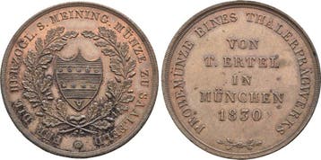 Kupfer Probetaler, daalder 1830 Sachsen Meiningen: Bernha..., Verzenden, België