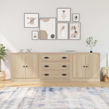 vidaXL Dressoirs 3 st bewerkt hout sonoma eiken, Verzenden, Nieuw