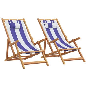 vidaXL Opklapbare stoelen, 2 stuks, blauw-witte stof en, Verzenden