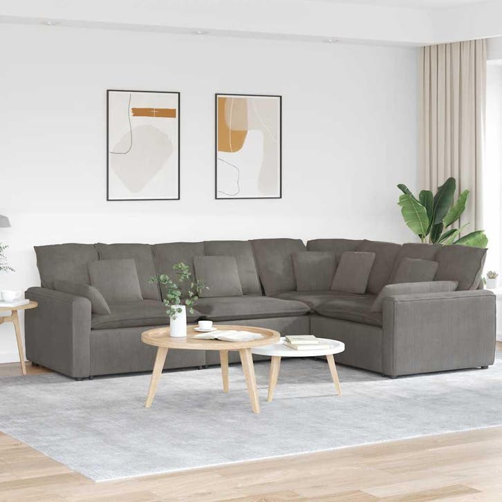 vidaXL Modulaire bank met kussens corduroy stof lichtgrijs, Huis en Inrichting, Zetels | Voetbanken en poefs, Nieuw, Verzenden