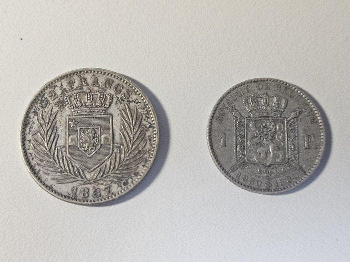 Belgique, Congo belge. Léopold II. 2 Francs/ 1 Franc, Timbres & Monnaies, Monnaies | Pays-Bas