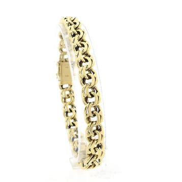 Massief gouden platte Prince of Wales schakelarmband | 21 cm, Handtassen en Accessoires, Armbanden, Ophalen of Verzenden, Gebruikt
