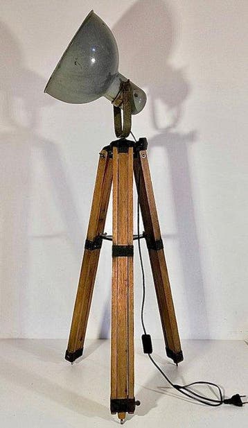 Staande lamp - Industriële vloerlamp, 1950 - Hout, Staal