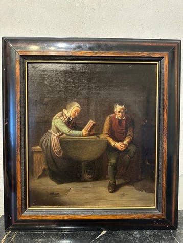 Britse School (XIX), gesigneerd A. Tharp - Man en vrouw aan