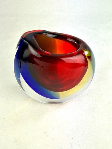 Oball - Vaas - Sommerso - Muranoglas - Rood Blauw Amber