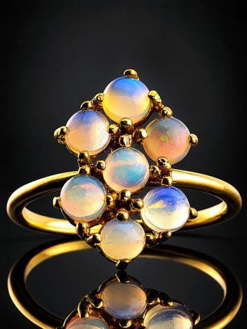 Opal Cluster Ring - 925 sterlingzilver - verguld