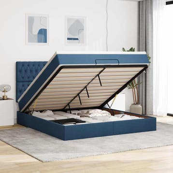 vidaXL Ottoman bed met matras 160x200cm stof blauw, Verzenden, Nieuw