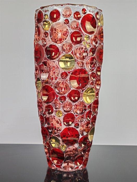 Vase - Cristal, Or, Émail - Vase en cristal rouge et doré, Antiquités & Art, Art | Objets design