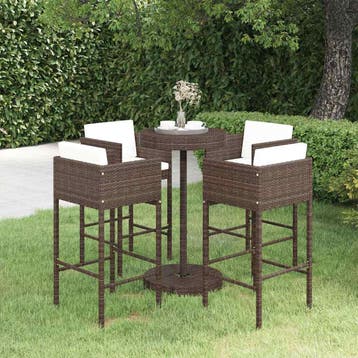 vidaXL 5-delige Tuinbarset met kussens poly rattan bruin, Tuin en Terras, Verzenden, Nieuw