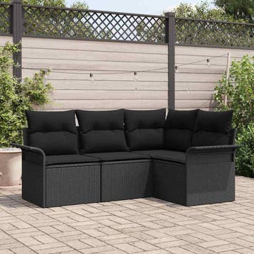 vidaXL Tuinbank Set 4 st Zwart poly rattan, Verzenden, Nieuw