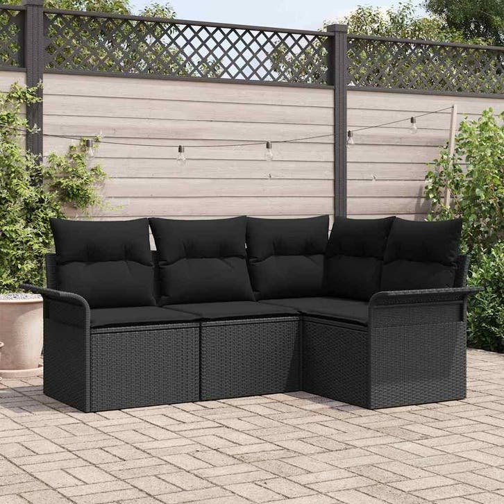 vidaXL Tuinbank Set 4 st Zwart poly rattan, Tuin en Terras, Tuinsets en Loungesets, Nieuw, Verzenden