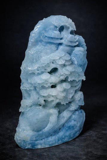Aquamarijn-carving – Adembenemend Japans landschap, in, Verzamelen, Mineralen en Fossielen