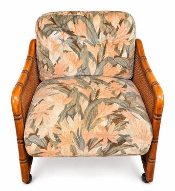 Fauteuil - Hout, Rattan, Textiel - Set van vier fauteuils, Antiek en Kunst