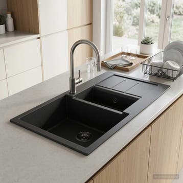 vidaXL Keukenspoelbak met dubbele bak Graniet 80 x 50 x 30,5, Maison & Meubles, Verzenden