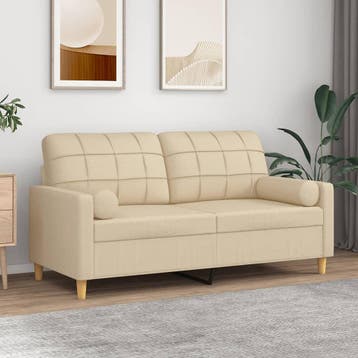 vidaXL Tweezitsbank met sierkussens 140 cm stof crèmekleurig, Verzenden, Nieuw