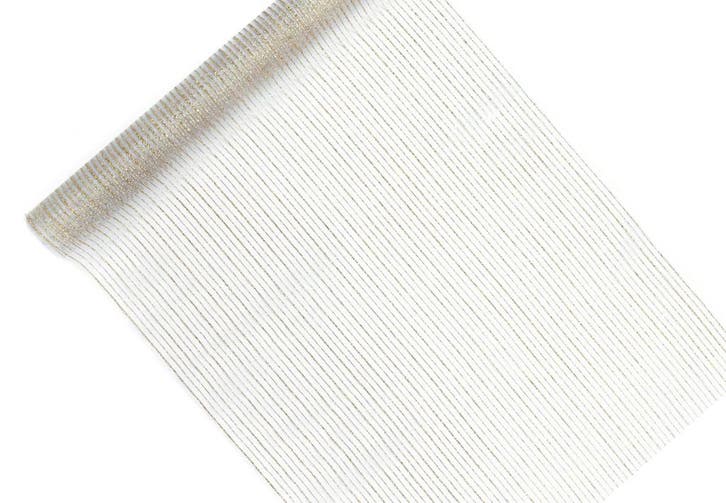 Witte Organza Stof Gouden Strepen 48cm 9m, Hobby en Vrije tijd, Feestartikelen, Nieuw, Verzenden