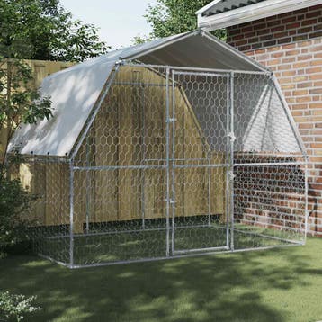 vidaXL Hondenkennel met dak en deur gegalvaniseerd staal, Verzenden, Nieuw