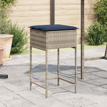 vidaXL Tuinbarkrukken met kussens 2 stuks grijs polyrotan, Tuin en Terras, Tuinstoelen, Verzenden, Nieuw