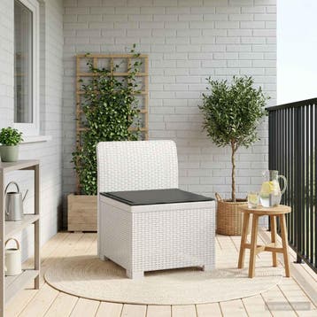 vidaXL Eén-zits Tuin Sofa met Kussen Rieten Look PP Wit, Verzenden, Nieuw