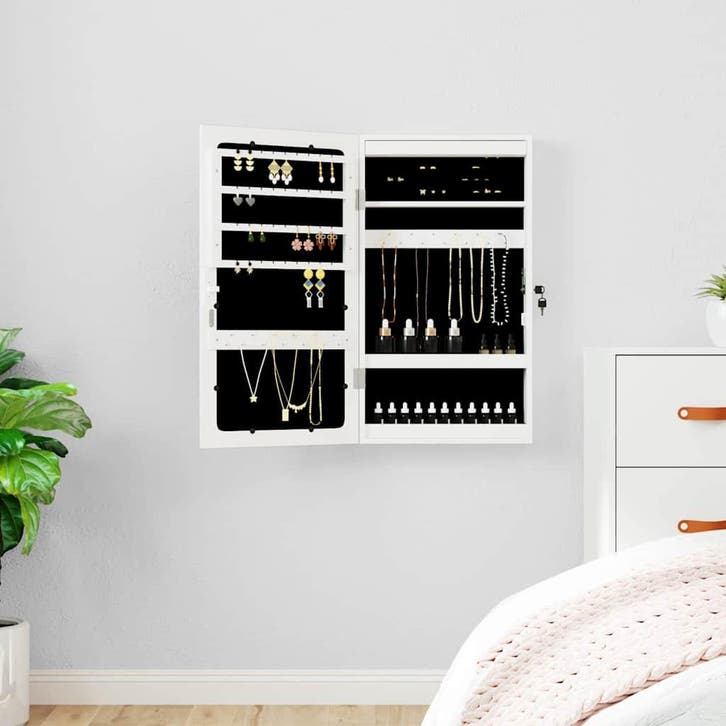 vidaXL Sieradenkast met spiegel en LED wandgemonteerd wit, Huis en Inrichting, Woonaccessoires | Spiegels, Nieuw, Verzenden