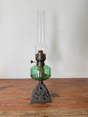 Staande lamp - Koper, Glas - Antieke olielamp