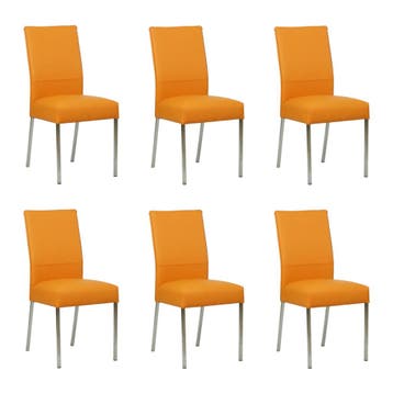 Set van 6 Leren eetkamerstoelen Real - Toledo Mandarin, Ophalen of Verzenden