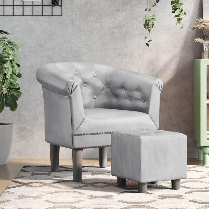 vidaXL Kuipstoel met voetenbankje kunstleer zilverkleurig, Huis en Inrichting, Fauteuils, Nieuw, Verzenden