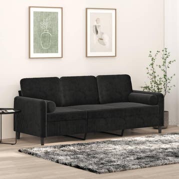 vidaXL Driezitsbank met sierkussens 180 cm fluweel zwart, Verzenden