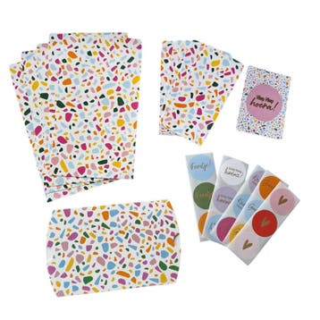 cadeauzakjes stickers met kaartje en gondeldoosje - terrazzo, Verzenden