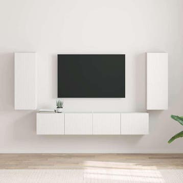vidaXL TV Wandkast 2 st Wit Bewerkt hout, Huis en Inrichting, Kasten |Televisiemeubels, Verzenden, Nieuw