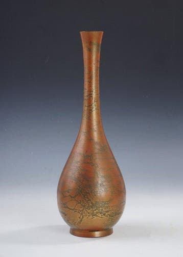 Vaas - Brons - Japan - Takaoka • Tsurukubi flower vase with