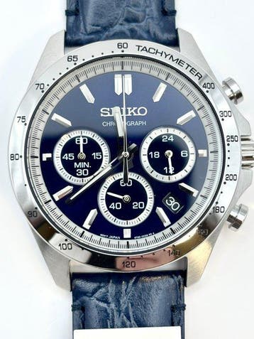 Seiko - Chronograph Dark Blue Dial 100m Date Tachymeter -, Handtassen en Accessoires