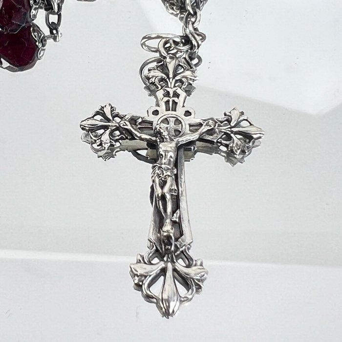 Figuur - Rosary Art Nouveau garnet silver - .800 zilver, Antiek en Kunst, Antiek | Zilver en Goud