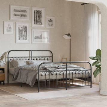 vidaXL Bedframe met hoofd- en voeteneinde metaal zwart, Verzenden