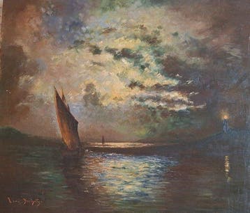 Louis Douzette (1834-1924) - Sul mare al tramonto