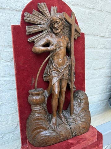 sculptuur, Retabel fragment / Christus en de bloedfontein, Antiek en Kunst