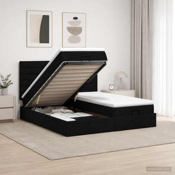 vidaXL Ottoman bed met matras met hoofdeinde 2 st Zwart Stof, Verzenden, Nieuw