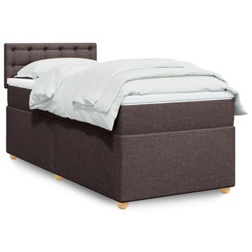 vidaXL Boxspring met matras stof donkerbruin 90x200 cm, Verzenden