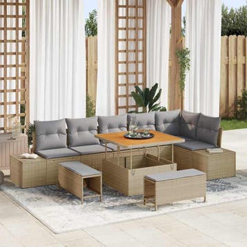 vidaXL Tuinbank Set 9 st Beige poly rattan, Verzenden, Nieuw