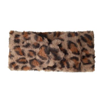 Haarband Twist 12cm – Panter Print – Teddy Imitatiebont Stof, Nieuw
