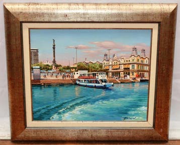 Francesc Torneró Gómez (1936) - Puerto de Barcelona con, Antiquités & Art