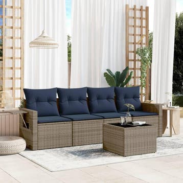 vidaXL 5-delige tuinbankset met kussens, grijs polyrotan, Verzenden