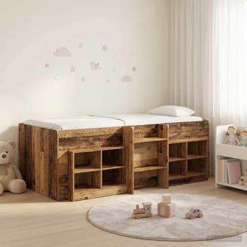 vidaXL Loft Bed Frame met Kast met plank 3 st Oud hout, Verzenden, Nieuw