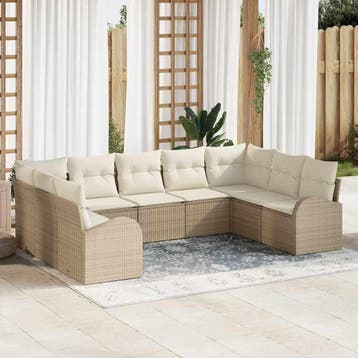 vidaXL Tuinbank Set 9 st Beige en Wit poly rattan, Verzenden