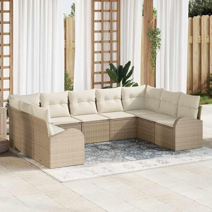 vidaXL Tuinbank Set 9 st Beige en Wit poly rattan, Jardin & Terrasse, Ensembles de jardin, Envoi