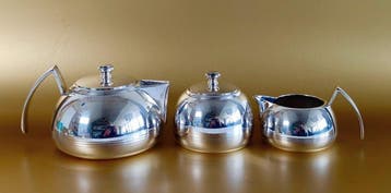 Theeservies (3) - Theepot, suikerpot, melkkan (roomkan) -, Antiek en Kunst