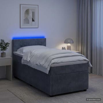 vidaXL Boxspringbed met matras en LED Donkergrijs 90 x 190, Verzenden, Nieuw