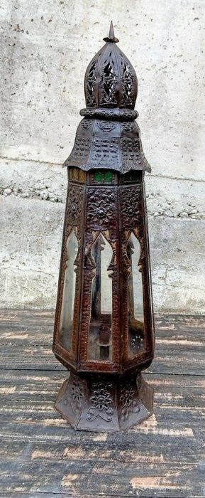 Lantaarn - glas in reliëf, ijzer, glas - Lantaarn van 82 cm, Antiek en Kunst, Curiosa en Brocante