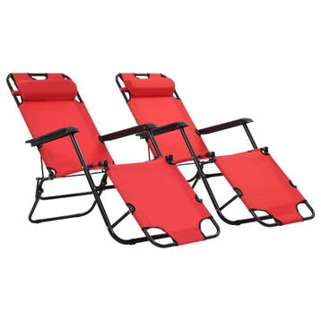 vidaXL Ligbedden inklapbaar 2 st met voetensteun staal rood, Tuin en Terras, Verzenden, Nieuw