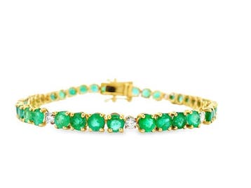 Bracelet - 14 carats Or jaune - 12.55ct. tw. Émeraude -